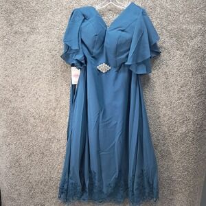 Simple Fashion Women Blue Flutter‎ Sleeve Lace Hem Formal Gown Size 12